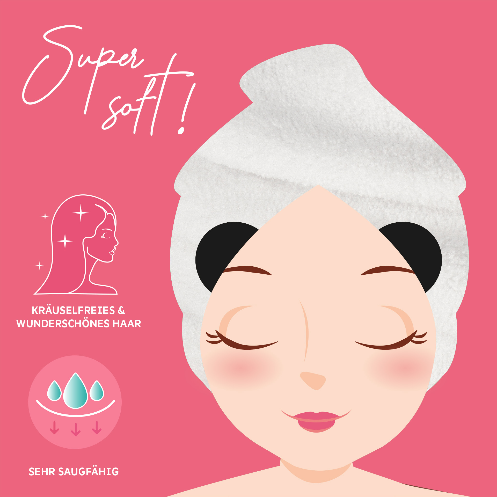 Legami Turban-Handtuch für die Haare - Love my Hair Panda