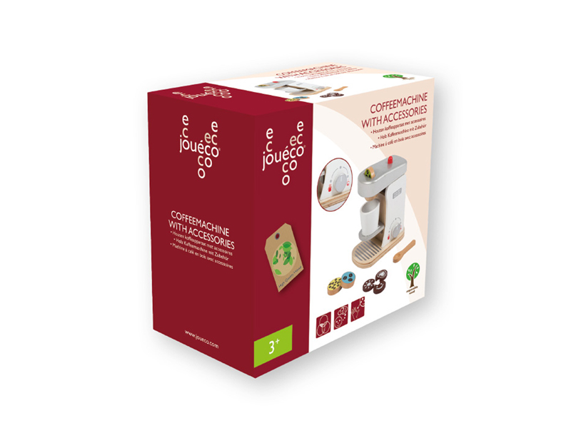 Jouéco Kinder Kaffeemaschine Kaffeeautomat Kapselmaschine mit Zubehör aus Holz