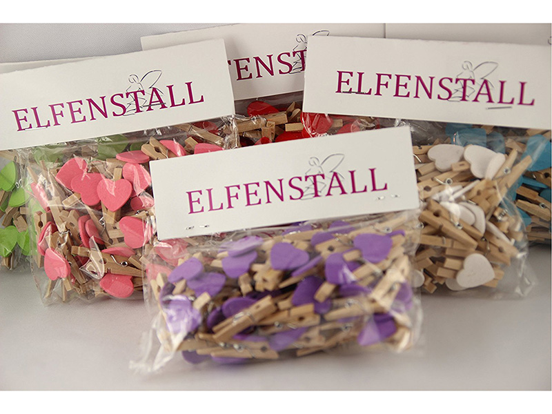 Elfenstall 50 Mini Holz Wäscheklammern / Holzklammern Herz weiß Elfenstall 50 Mini Holz Wäscheklammern / Holzklammern Herz orange