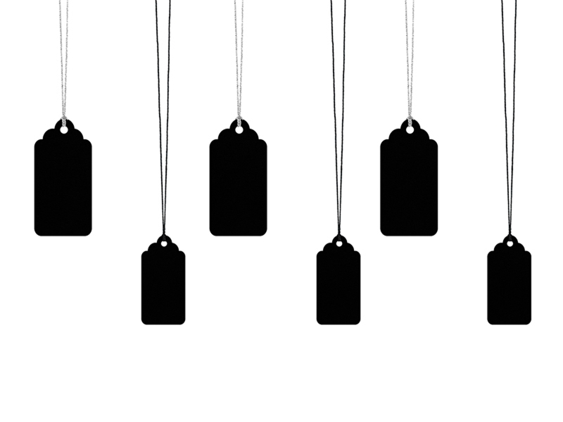 PartyDeco Geschenkeanhänger Anhänger schwarz mit Kordeln in 2 Größen im Set, 6 Stück