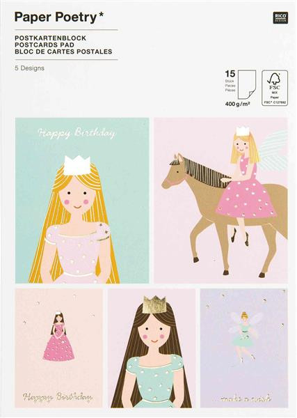 Rico Design Postkartenblock Prinzessin Party 15 Stück 400 g/qm