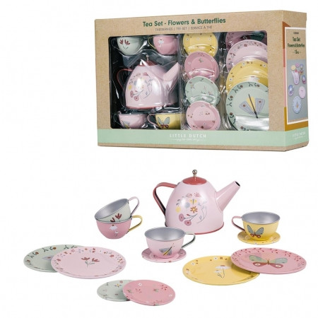 Little Dutch Tee-Set Puppengeschirr aus Metall Blumen rosa
