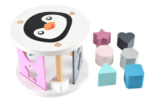Magni Steckwürfel Steckbox Steckspiel Pinguin aus Holz in pastell
