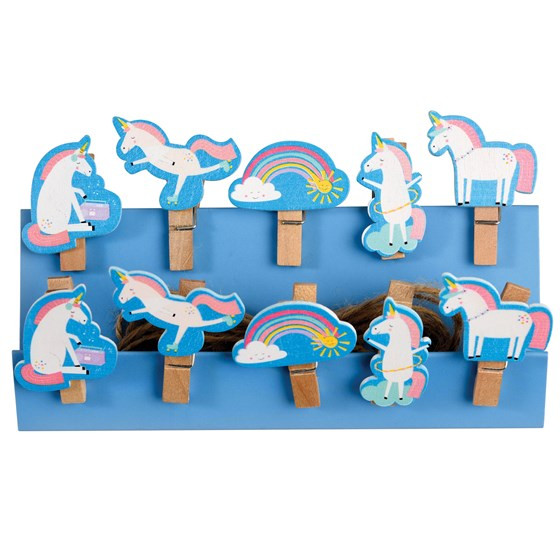 Deko-Wäscheklammern mit Tiermotiven 10 Stück mit Einhorn Unicorn