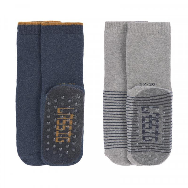 Lässig Kinder Antirutsch-Socken Anti-Slip Socks blau grau 2er Set 19/22