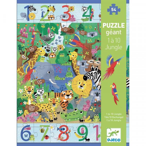 Djeco Riesenpuzzle Bodenpuzzle Wimmelpuzzle 1 bis 10 Dschungel 54 Teile