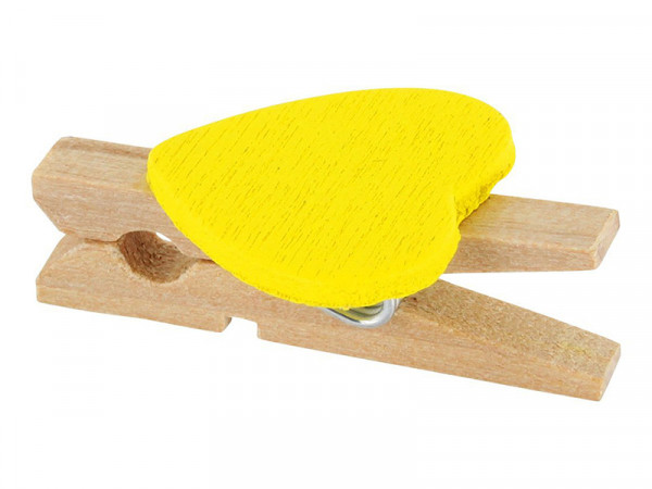 Elfenstall 50 Mini Holz Wäscheklammern / Holzklammern Herz gelb