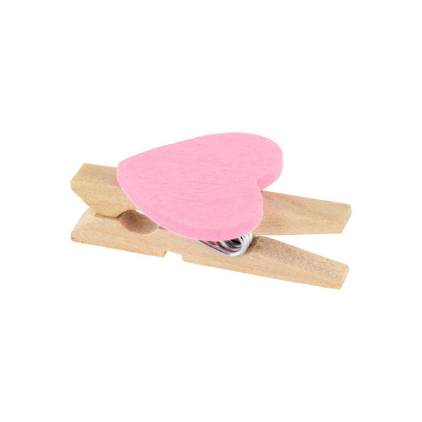 Elfenstall 50 Mini Holz Wäscheklammern / Holzklammern Herz rosa