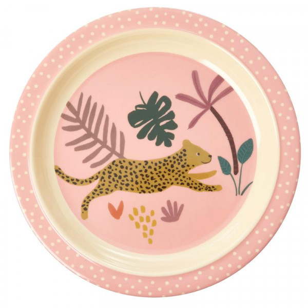 Rice Teller Kinderteller aus Melamin Motiv Dschungel Leopard pink