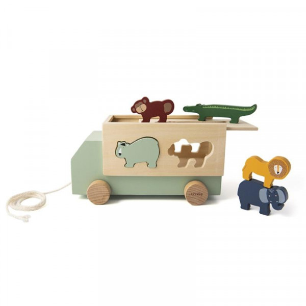 Trixie Baby Holz-LKW Hinterherzieh-Auto mit Steckbox Tiere