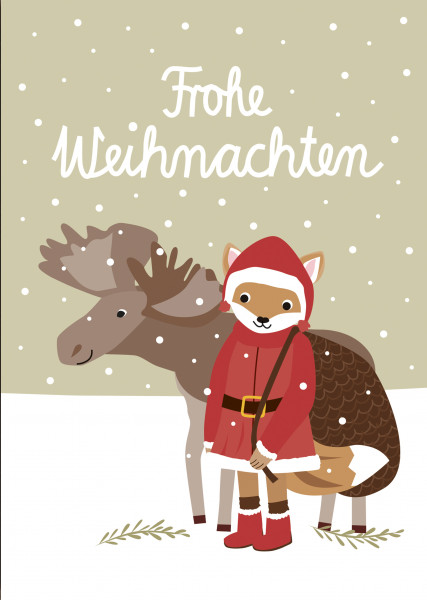 Nellie &amp; Finn Postkarte Elch Frohe Weihnachtskarte