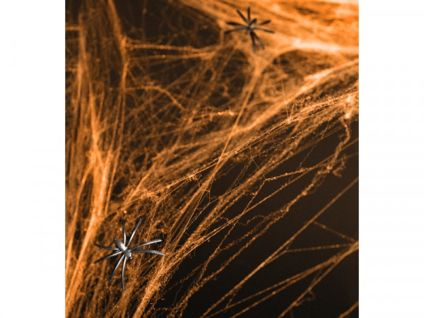 Spinnennetz für Halloween mit Spinnen in orange, 60 g
