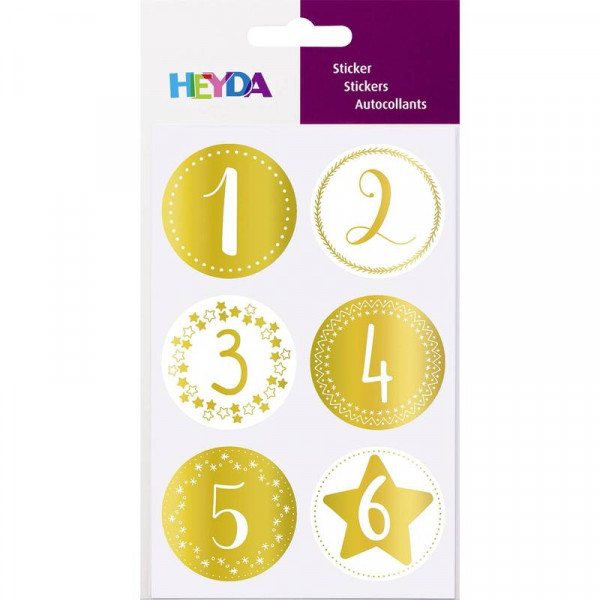 Heyda Sticker Adventskalender-Zahlen rund gold 4cm