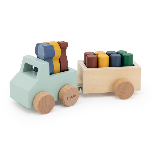 Trixie Holzauto mit Anhängern und Tieren Steckspielzeug