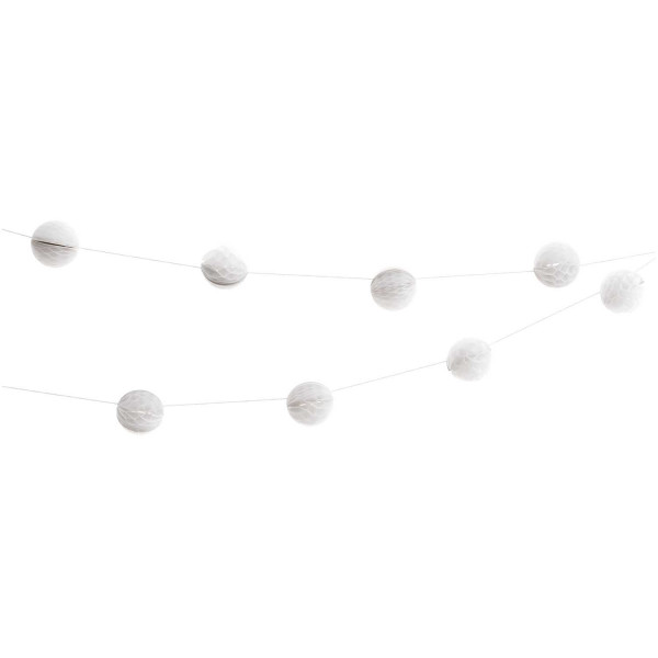 Rico Design Mini Wabenball Girlande mit 9 Miniwabenbälle 2 Meter lang weiß