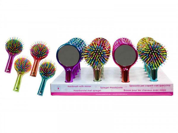 Kinder Haarbürste rund mit Spiegel, farblich sortiert